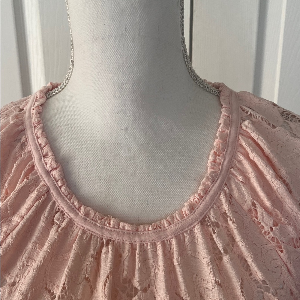 Free People Olivia blouse Balloon Sleeve Lace top peach - Picture 4 of 7